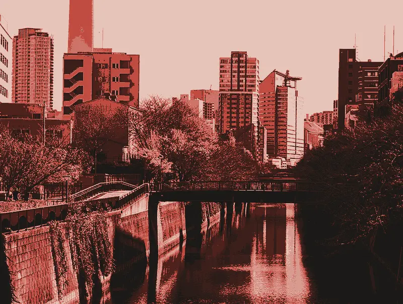 Meguro River promenade, printed in two inks